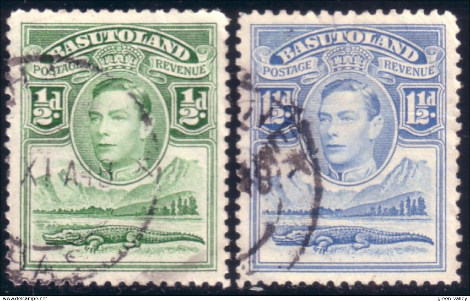 170 Basutoland 1/2d Vert Green 1 1/2d Bleu Blue (BAS-52) - 1933-1964 Crown Colony