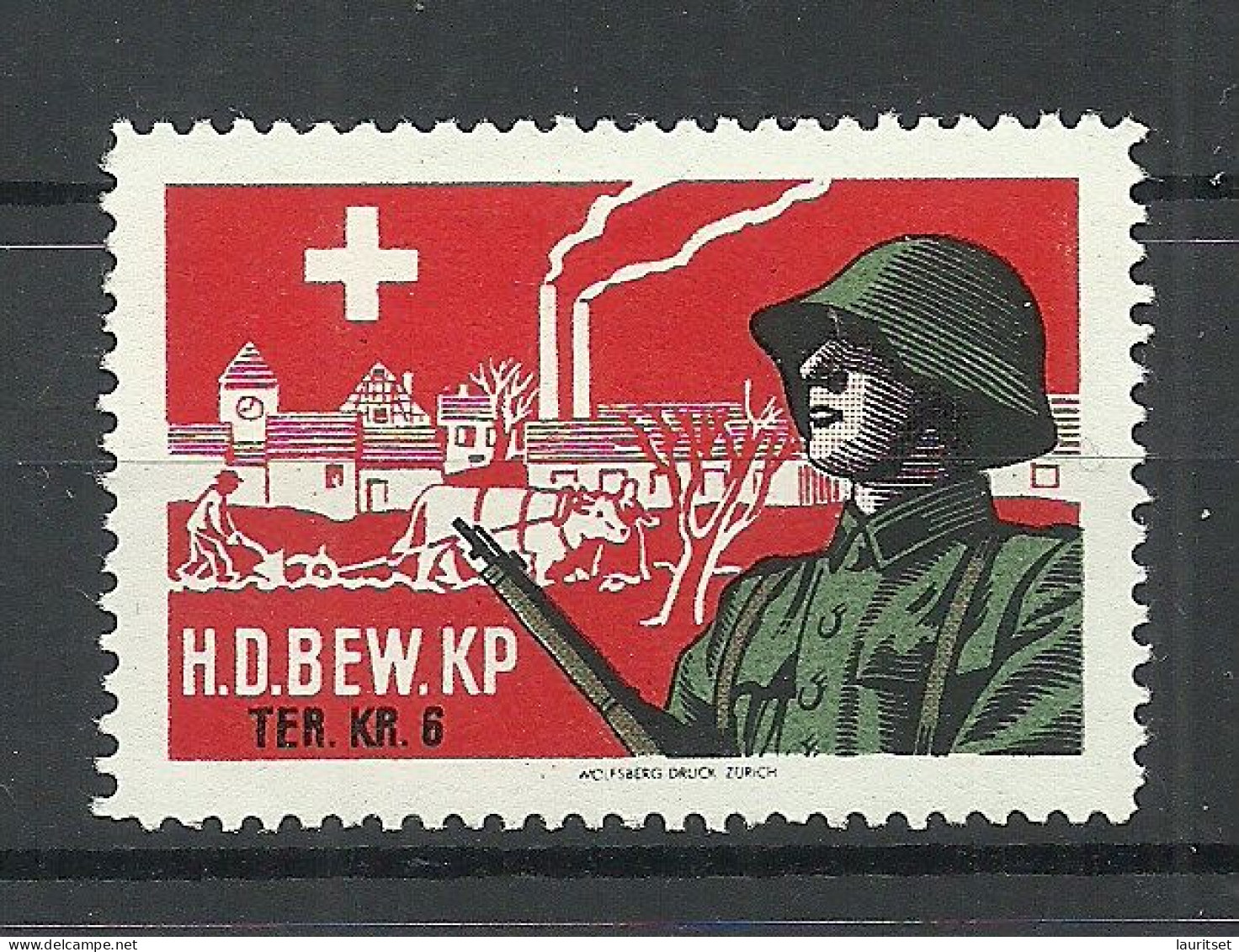 SCHWEIZ Switzerland 1940 Soldatenmarke H. D. BEW. KP Ter. Kr. 6 * Military - Viñetas