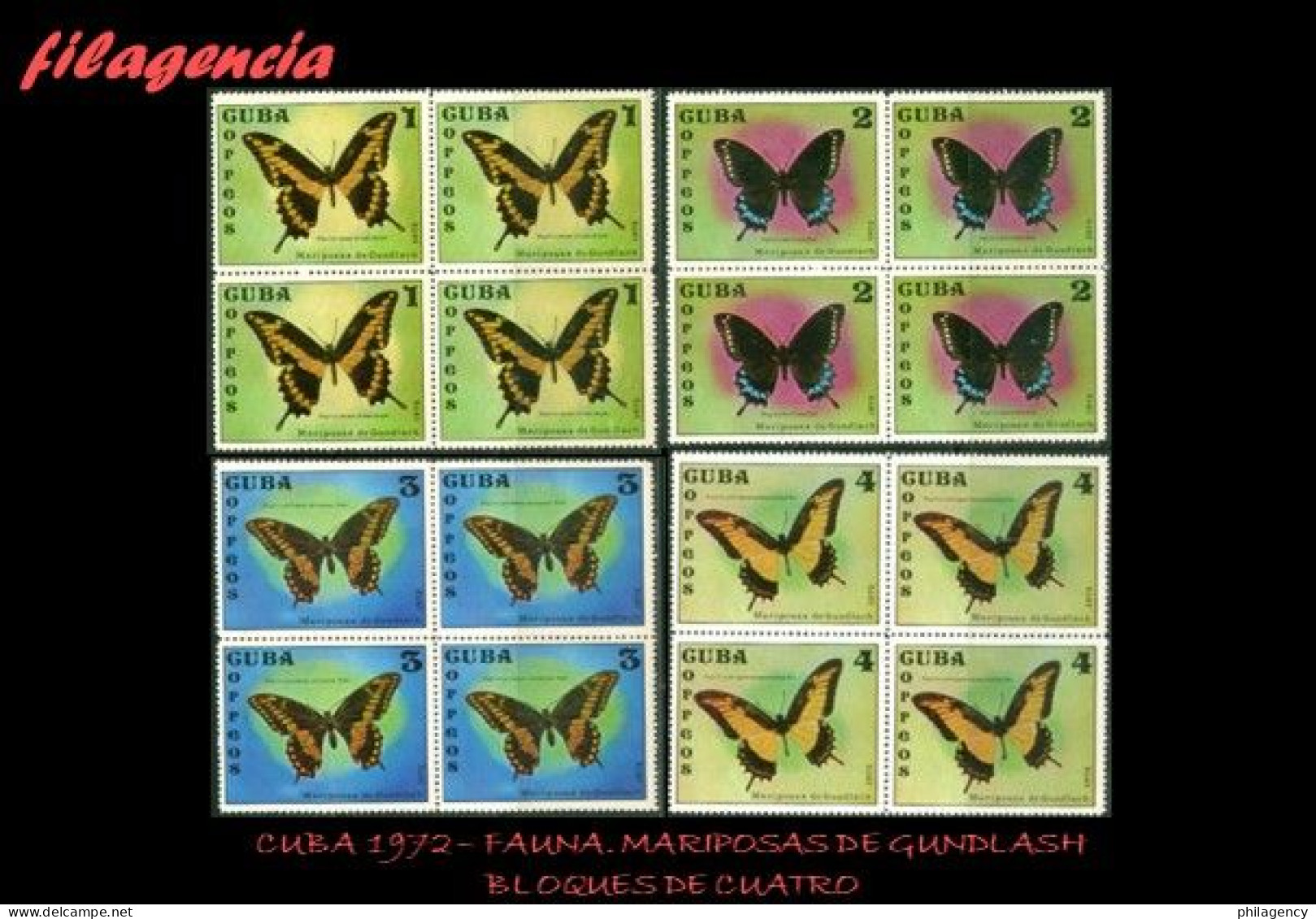 CUBA. BLOQUES DE CUATRO. 1972-17 MARIPOSAS CUBANAS - Unused Stamps