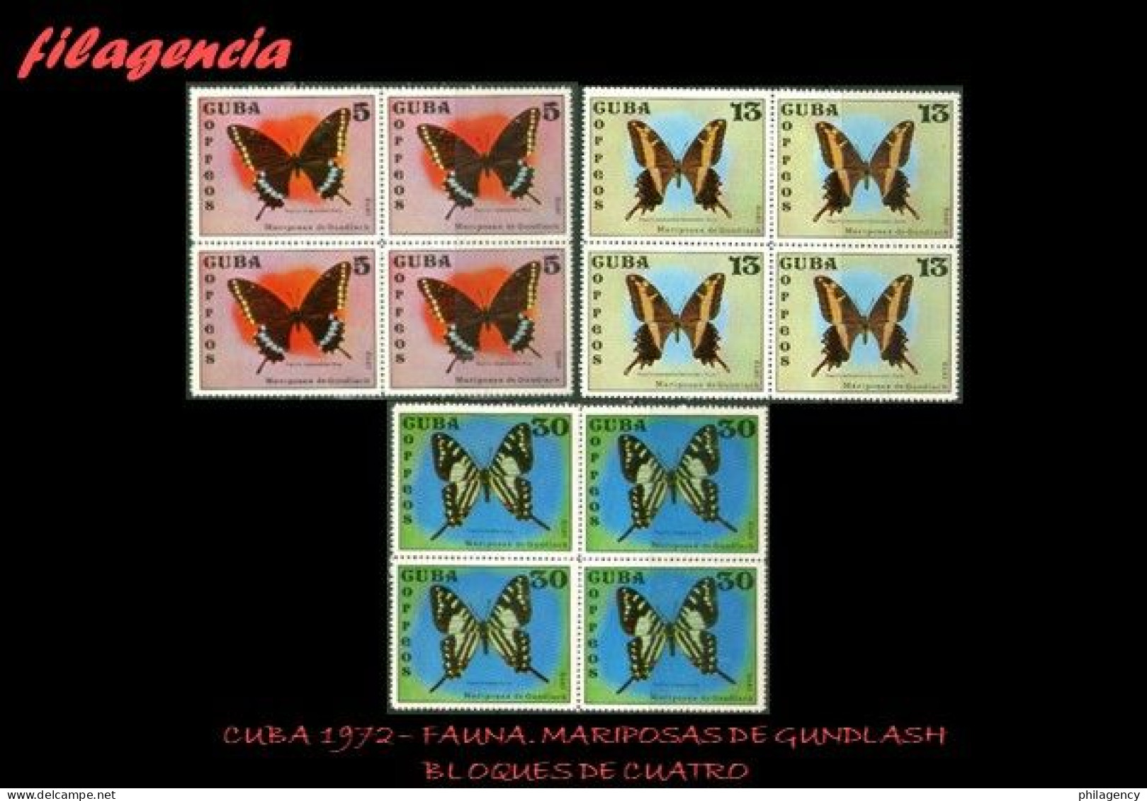 CUBA. BLOQUES DE CUATRO. 1972-17 MARIPOSAS CUBANAS - Unused Stamps