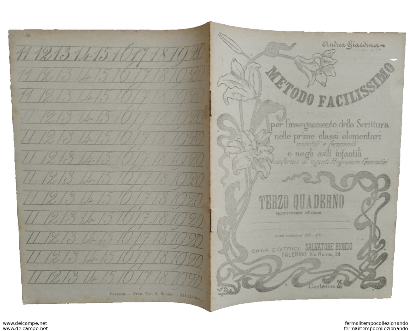 bs40  antico quaderno metodo facilissimo insegnamento scrittura terzo quaderno