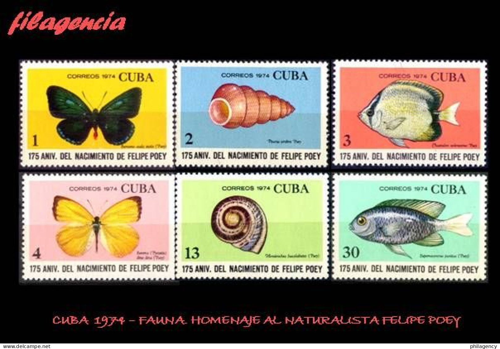 CUBA MINT. 1974-14 FAUNA. 175 NATALICIO DEL NATURALISTA FELIPE POEY - Nuovi