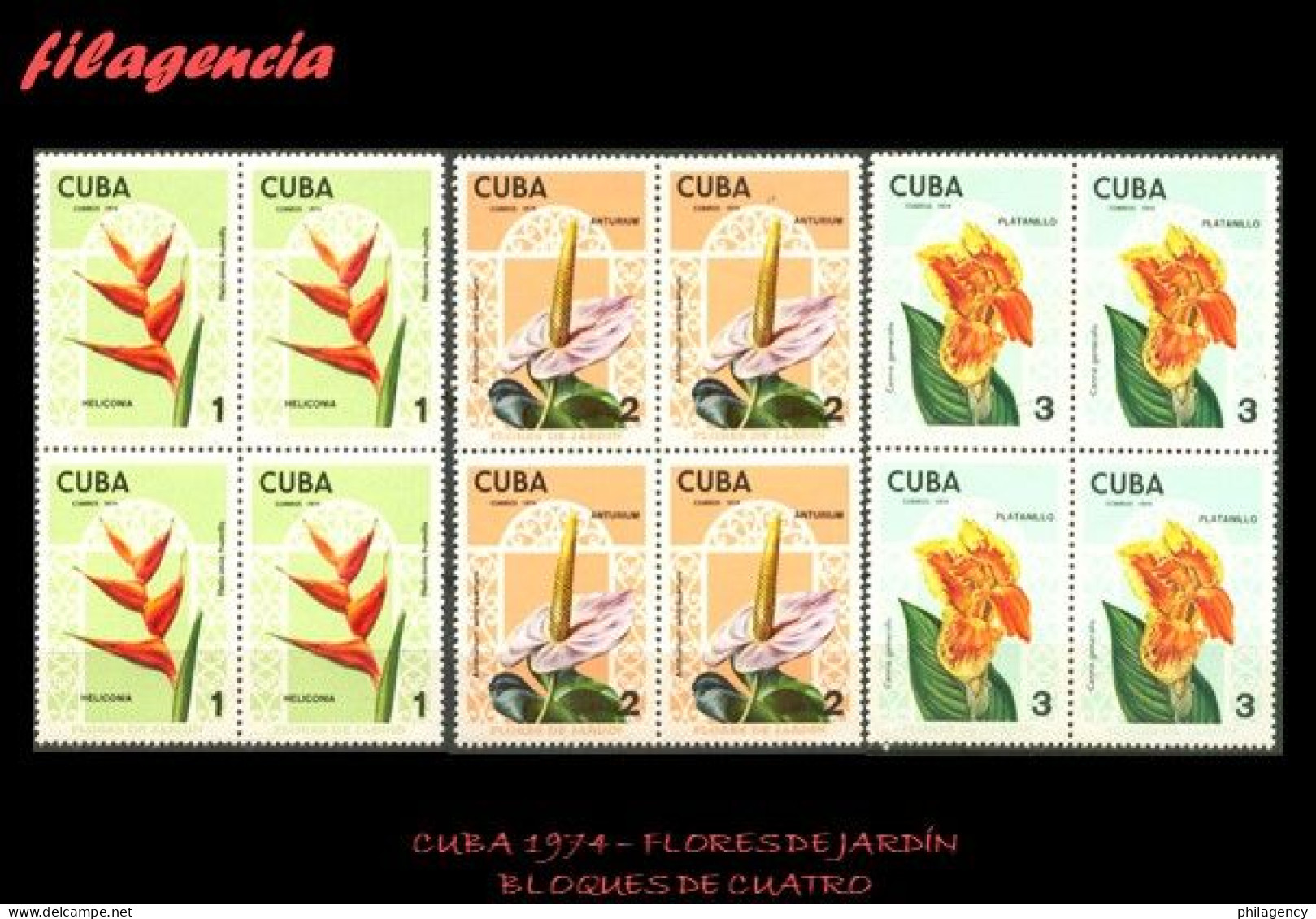 CUBA. BLOQUES DE CUATRO. 1974-16 FLORA. FLORES DE JARDÍN - Neufs