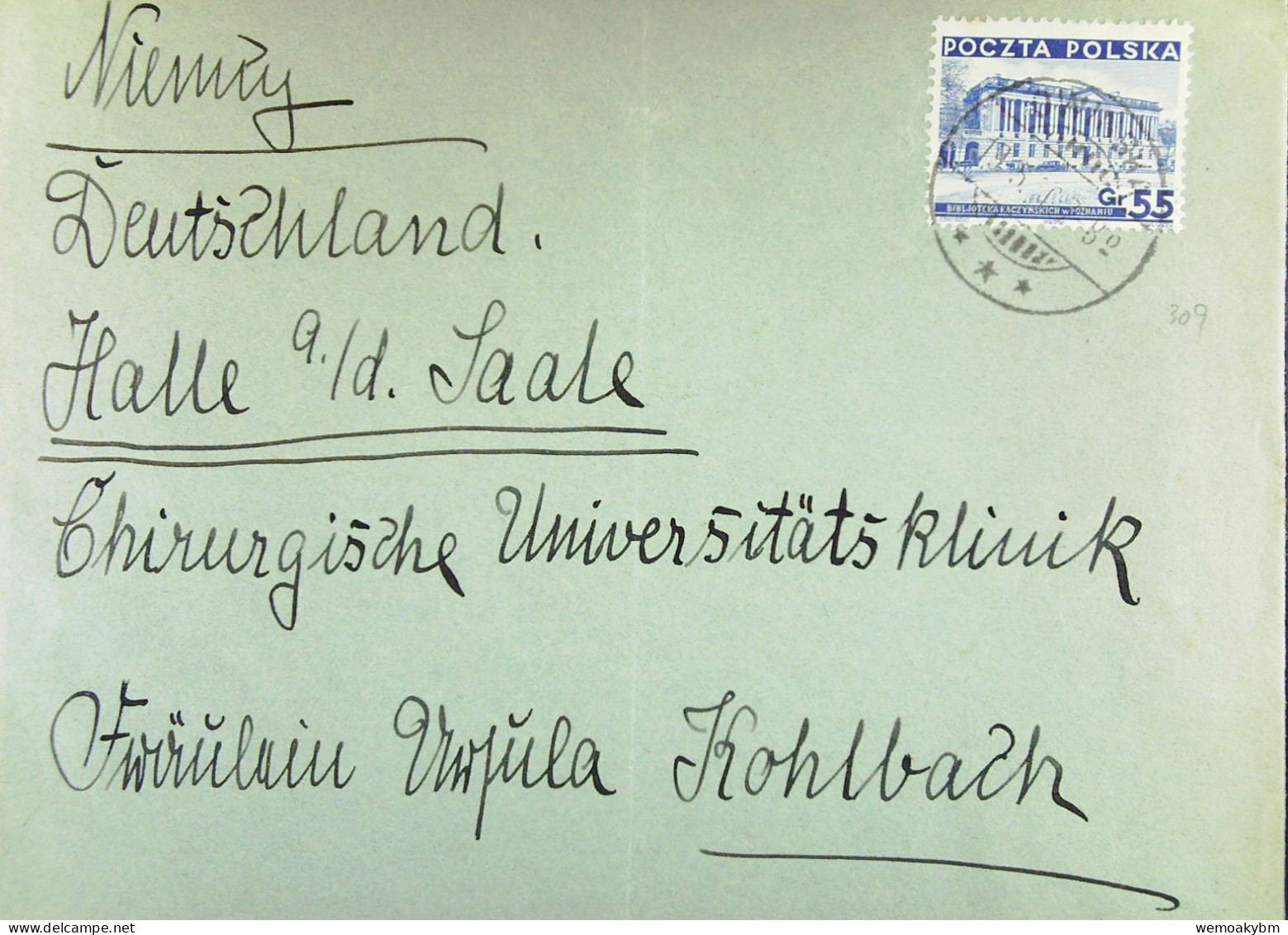 Polen: Brief Mit POLSKA 55 Gr Ivom 19.5.19?? Aus POZNAN  Nach Halle /Saale  - Storia Postale