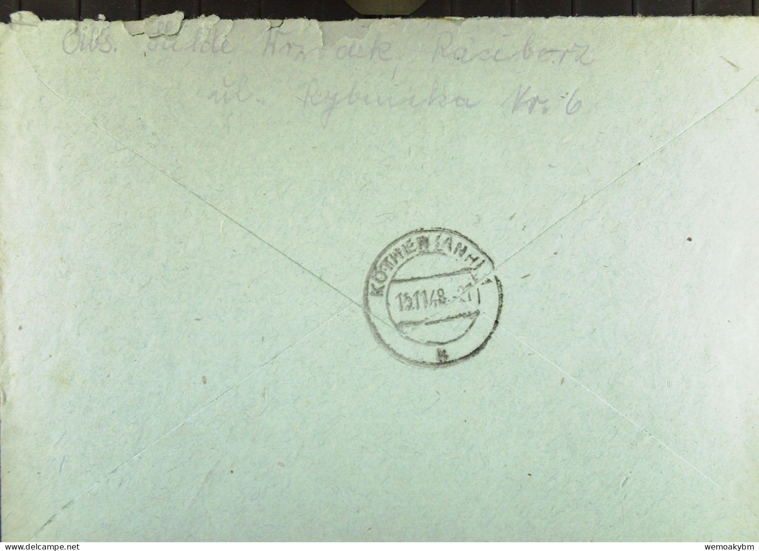 Polen: Brief Mit POLSKA 15 Zt Im Waager. Paar Geschnitten Vom 10.11.1948 Aus RADIBORZ Nach KÖTHEN Prov. Sachsen - Cartas & Documentos