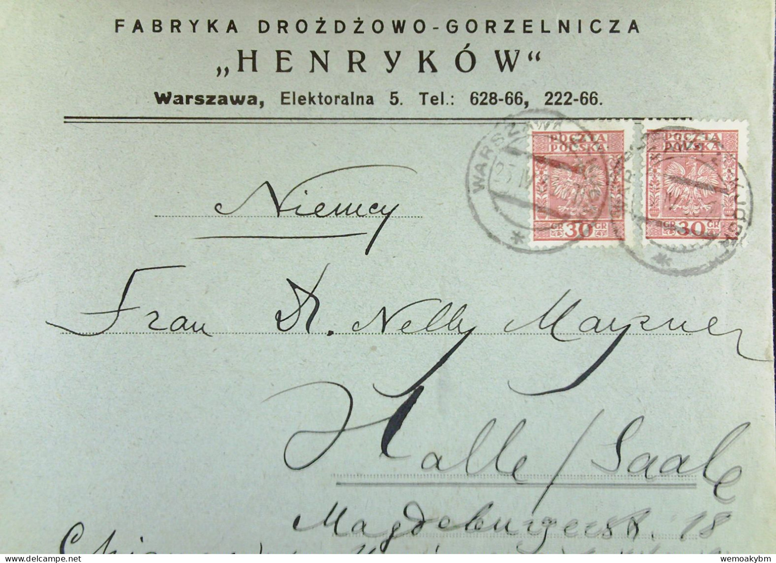 Polen: Brief Mit POLSKA 30 Gr (2) MeF Vom 25.4.1933 Aus WARSZAWA  Nach Halle /Saale   - Storia Postale