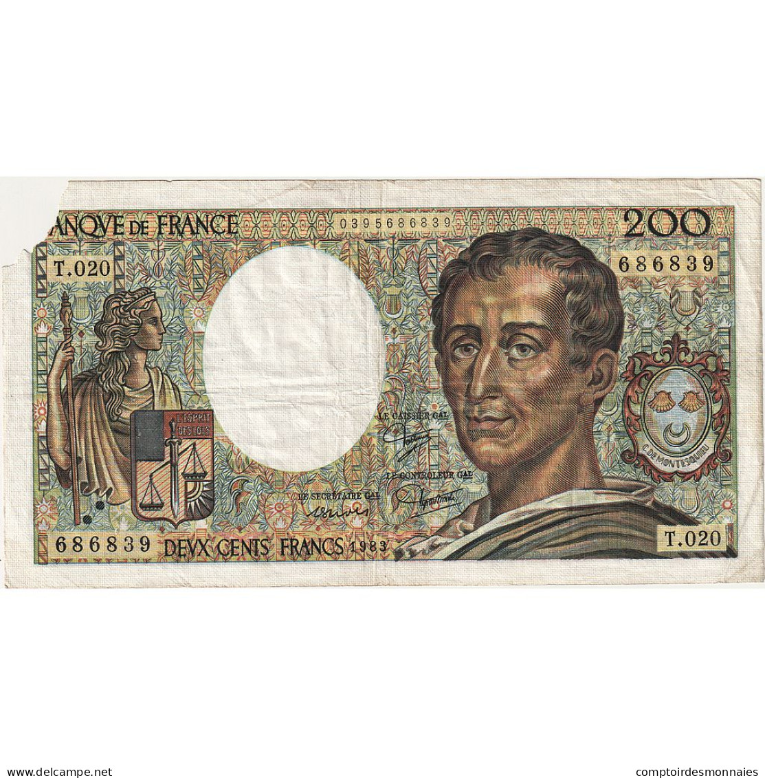 France, 200 Francs, Montesquieu, 1983, T.020, B, Fayette:70.03, KM:155a - 200 F 1981-1994 ''Montesquieu''