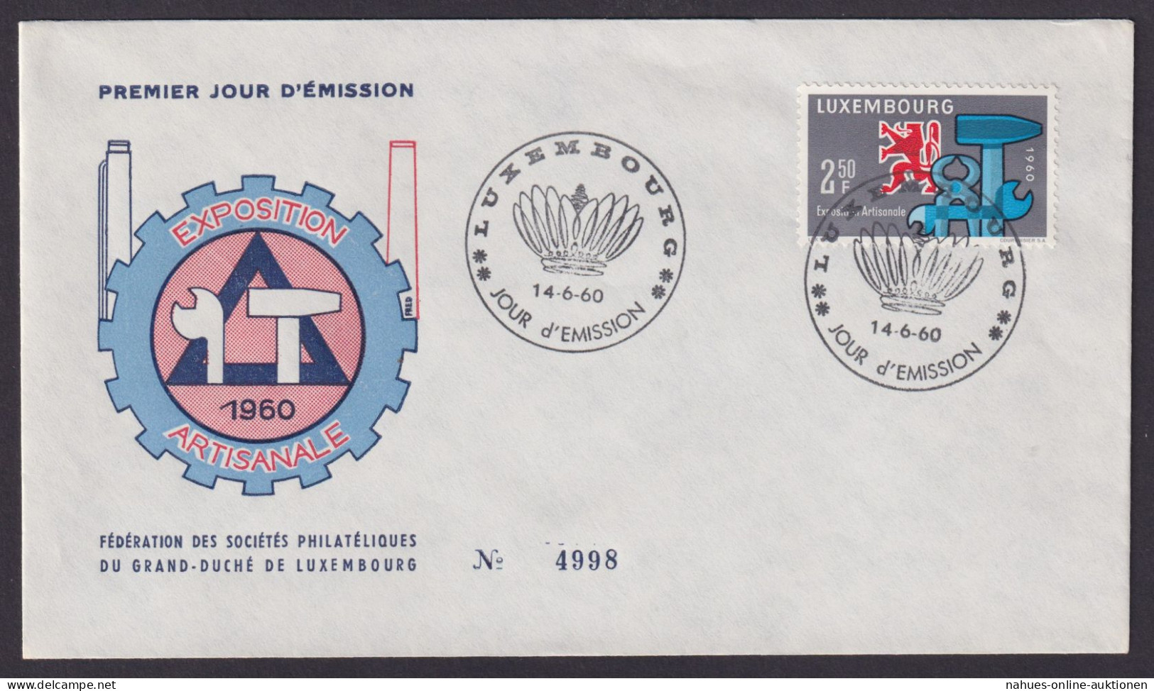 Europa Luxemburg Brief 622 Handwerk Ausstellung Als FDC 14.6.1960 KatWert 9,00 - Lettres & Documents