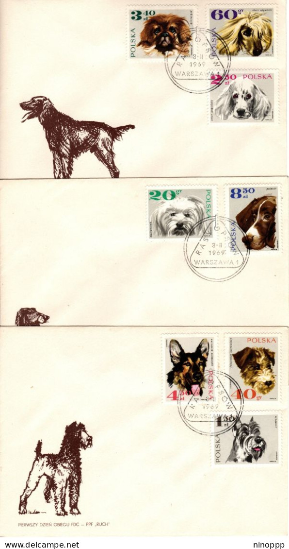 Poland 1969 Dogs ,set 3 First Day Covers - FDC