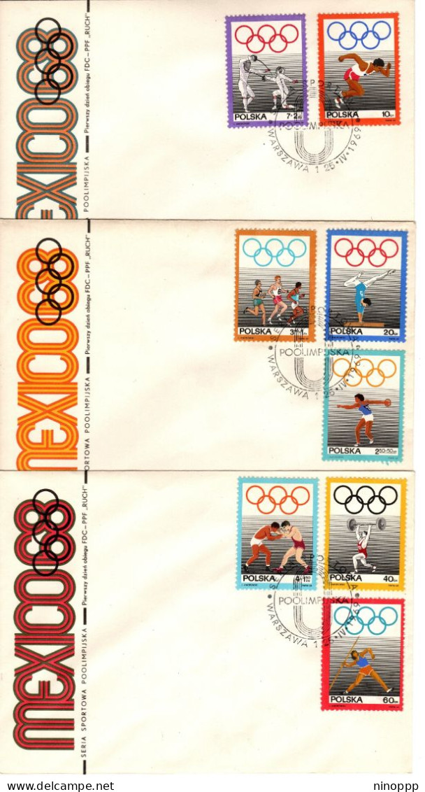 Poland 1969 Olympic Games ,set 3 First Day Covers - FDC