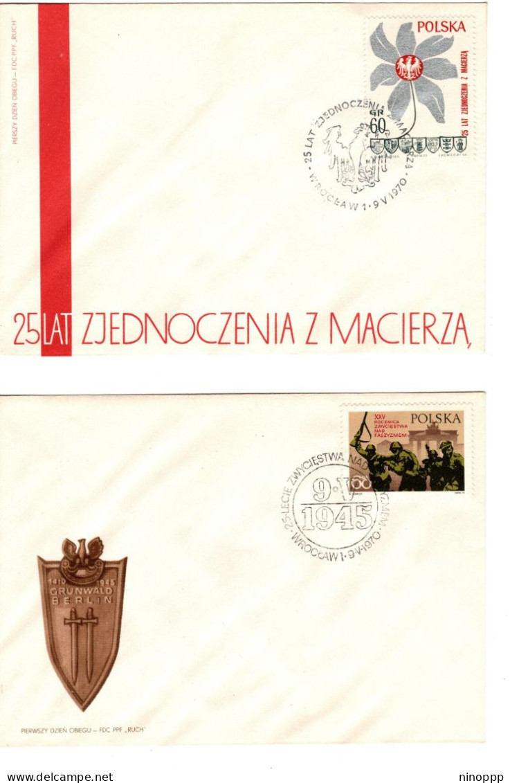 Poland 1970  25th Anniversary Of Victory,set Of 2 First Day Covers - FDC