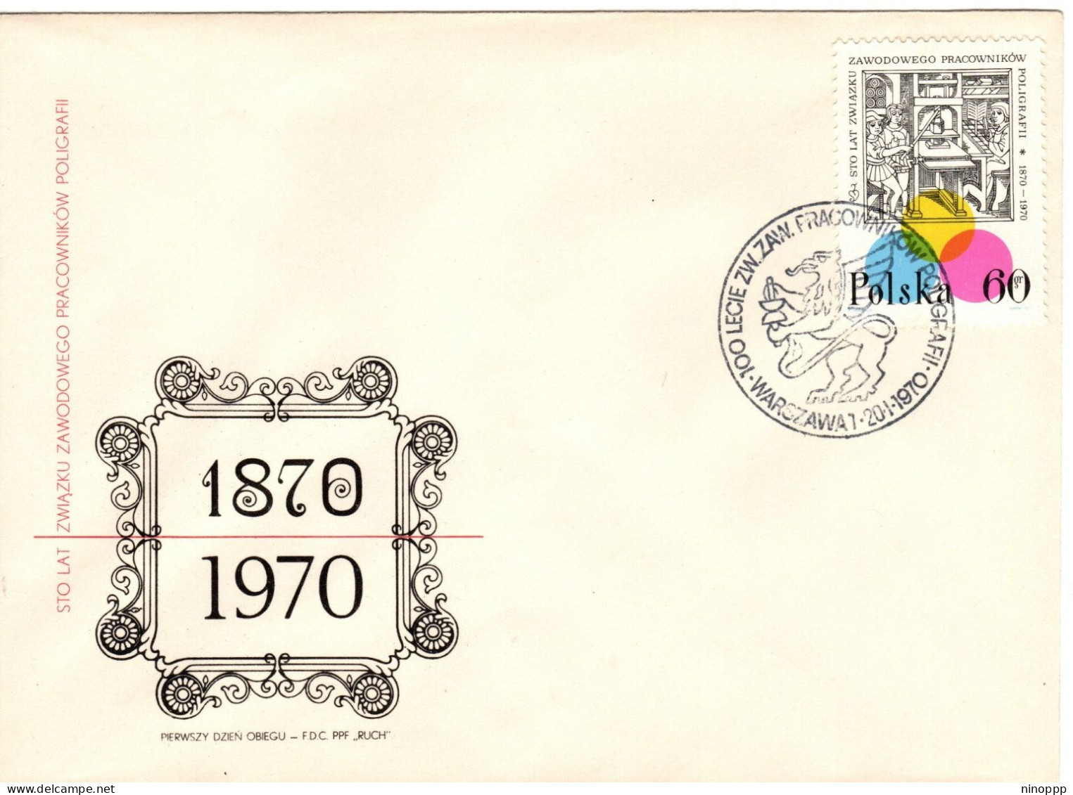 Poland 1970 Centenary Of Printer Trade Union, First Day Cover - FDC