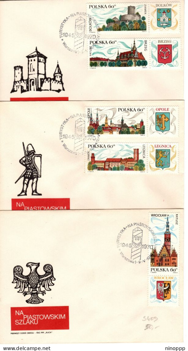 Poland 1970  Tourism,set Of 3 First Day Covers - FDC