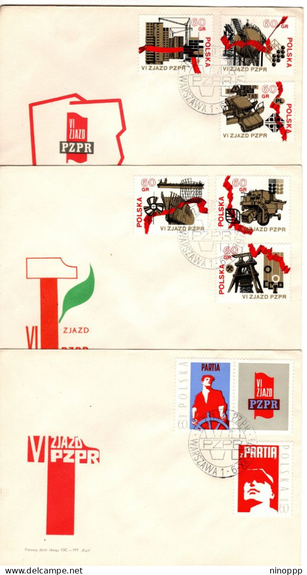 Poland 1971 6th Congress Of United Workers, Set 3 First Day Covers - FDC