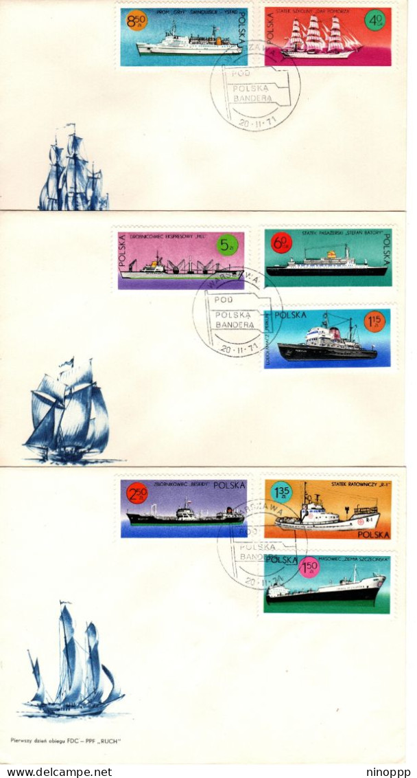 Poland 1971 Polish Ships, Set 3 First Day Covers - FDC