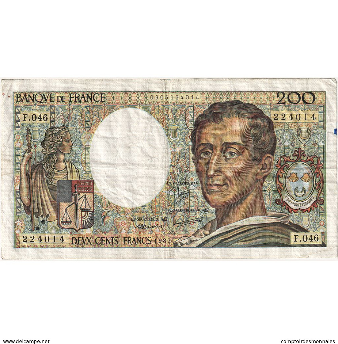 France, 200 Francs, Montesquieu, 1987, F.046, TB+, Fayette:70.7, KM:155b - 200 F 1981-1994 ''Montesquieu''