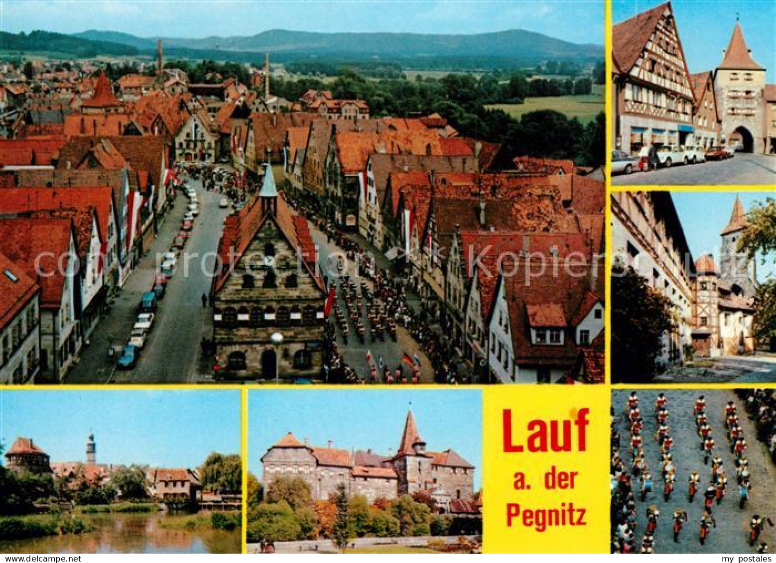 73149007 Lauf Pegnitz Marktplatz Rathaus Fachwerkhaus Torbogen Schloss Festumzug - Lauf