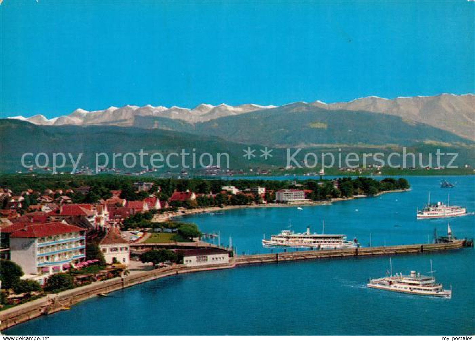 73144956 Langenargen Bodensee Hafen Faehren Alpenpanorama Fliegeraufnahme Langen - Langenargen