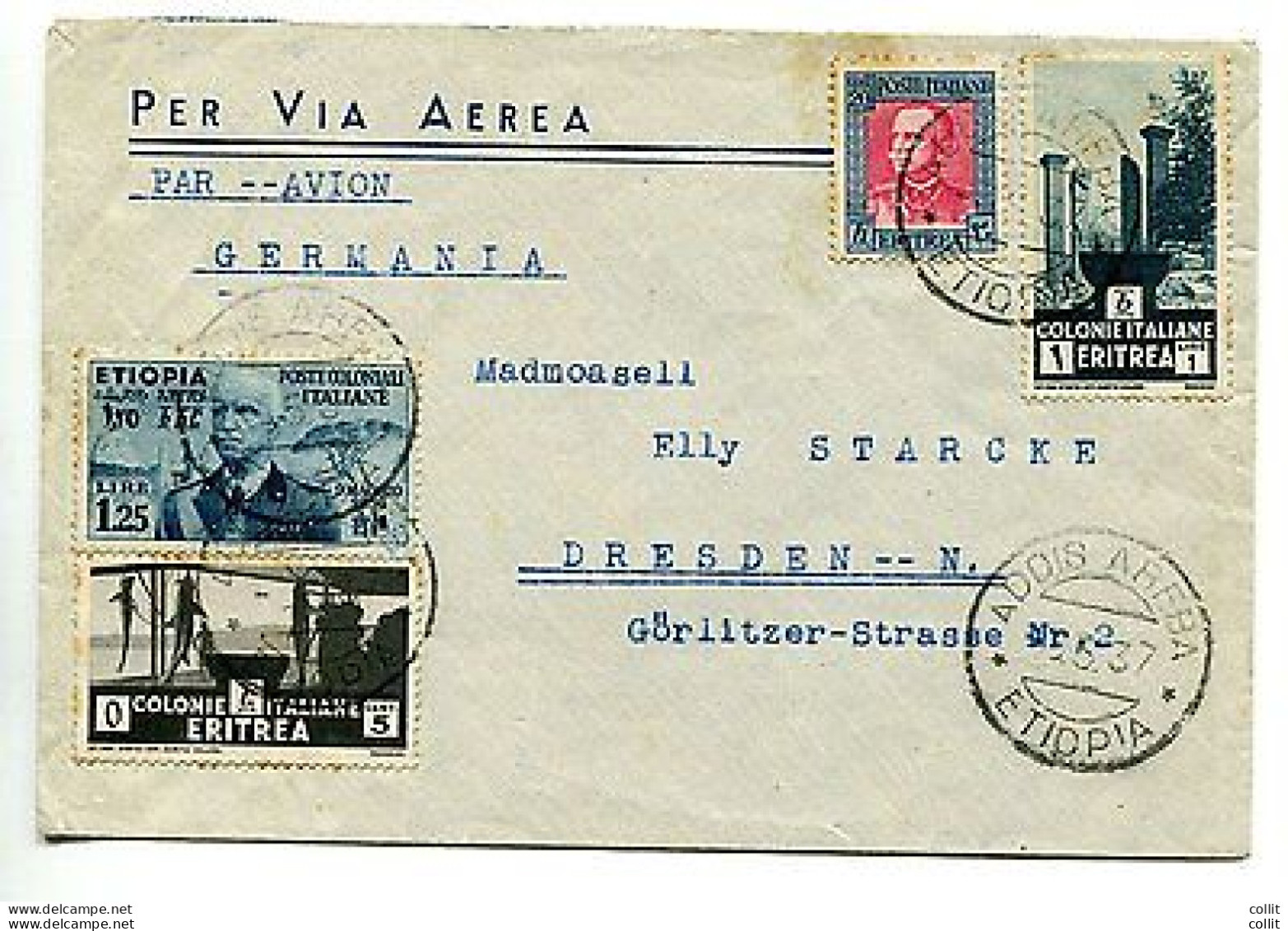 Etiopia - Vitt. Emanuele III° Lire 1,25 + Eritrea + Su Busta - Aethiopien