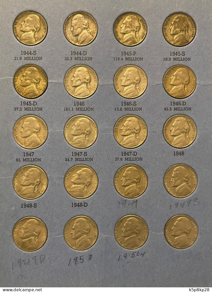 154 Jefferson Nickel USA 5 Cent Coins, 1938-2008, Cir & Almost Cir - Collections