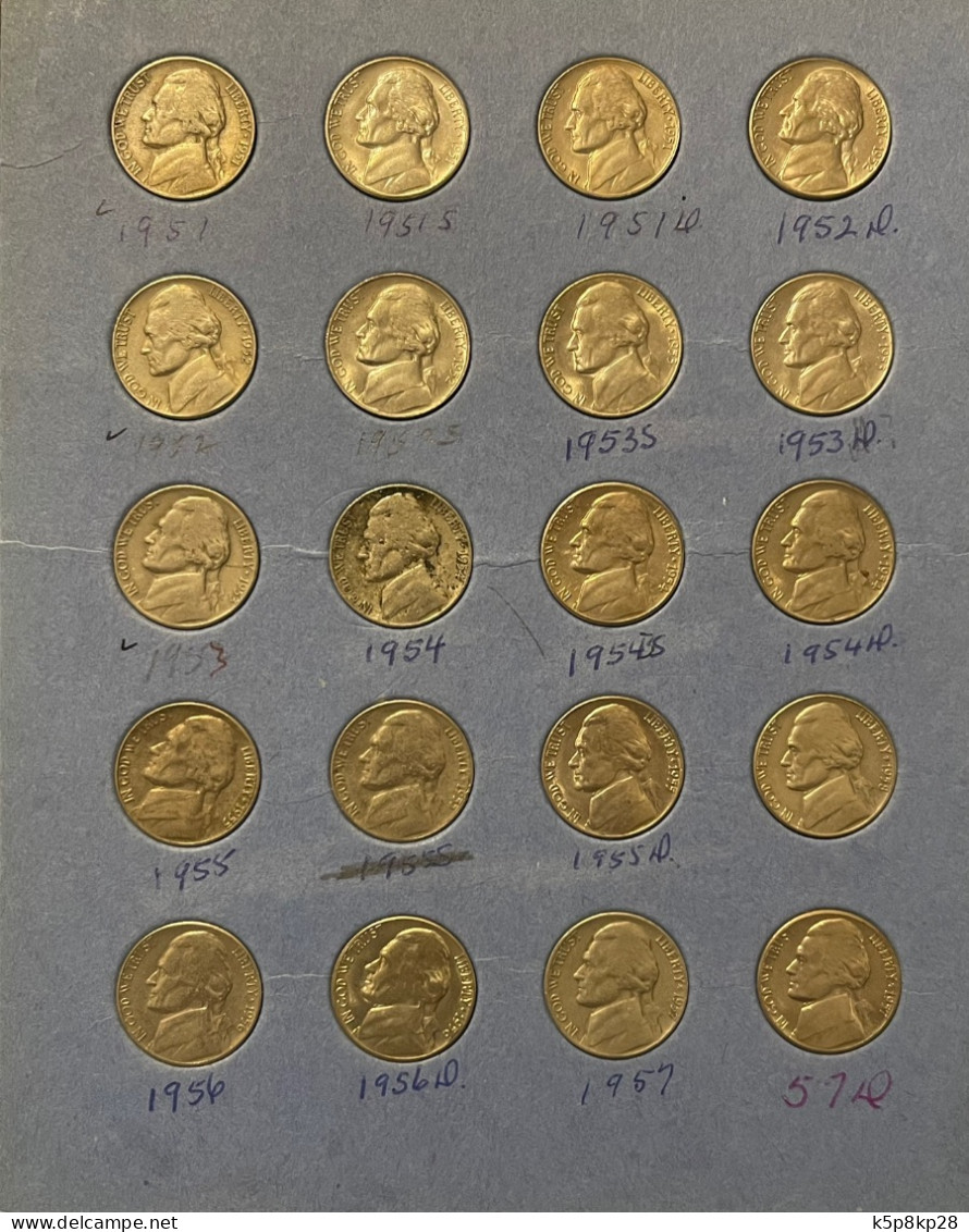 154 Jefferson Nickel USA 5 Cent Coins, 1938-2008, Cir & Almost Cir - Verzamelingen