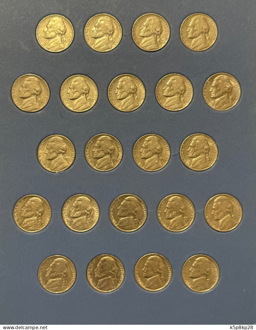 154 Jefferson Nickel USA 5 Cent coins, 1938-2008, Cir & Almost Cir