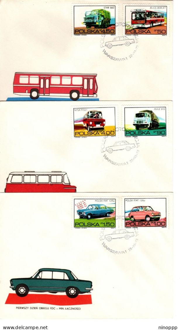 Poland 1973 Automotives,set 3, First Day Covers - FDC