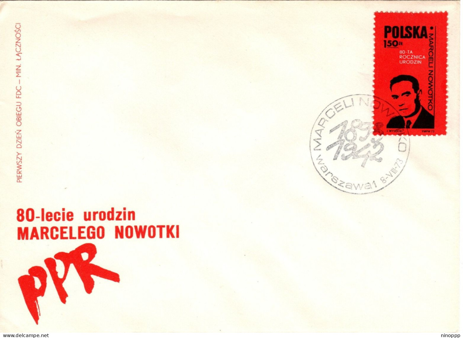 Poland 1973 Marceli Nowotko, First Day Cover - FDC