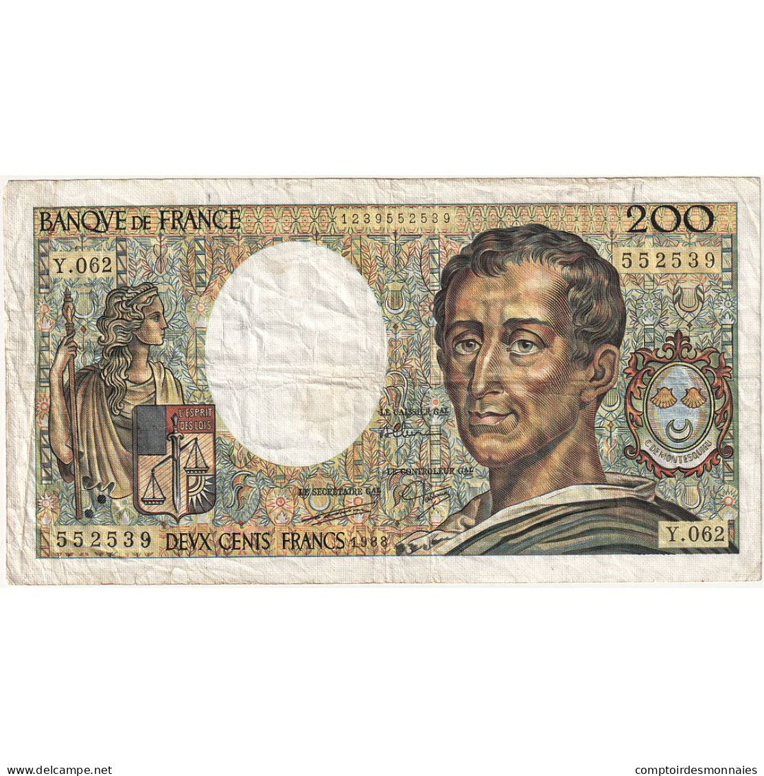 France, 200 Francs, Montesquieu, 1988, Y.062, TTB, Fayette:70.08, KM:155c - 200 F 1981-1994 ''Montesquieu''