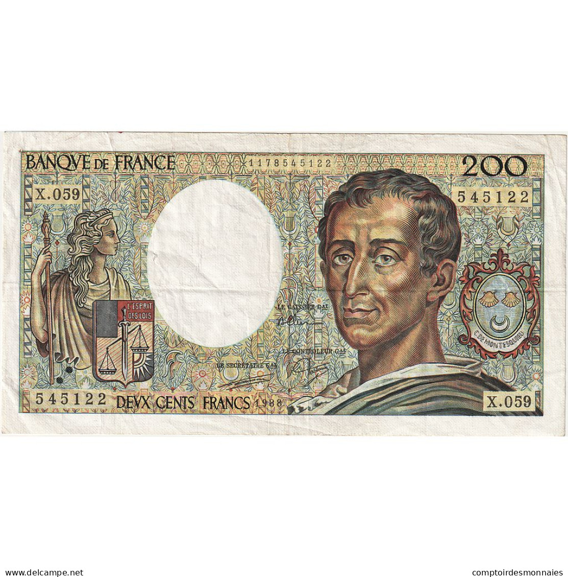 France, 200 Francs, Montesquieu, 1988, X.059, TTB, Fayette:70.08, KM:155c - 200 F 1981-1994 ''Montesquieu''