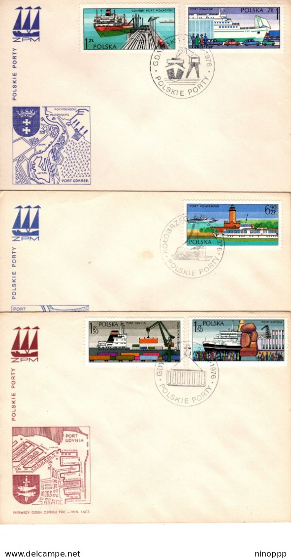 Poland 1976 Polish Ports ,set 6 First Day Covers - FDC