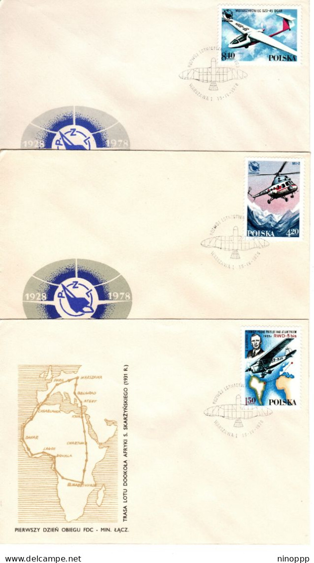 Poland 1978 Sport Planes Set 6 First Day Covers - FDC