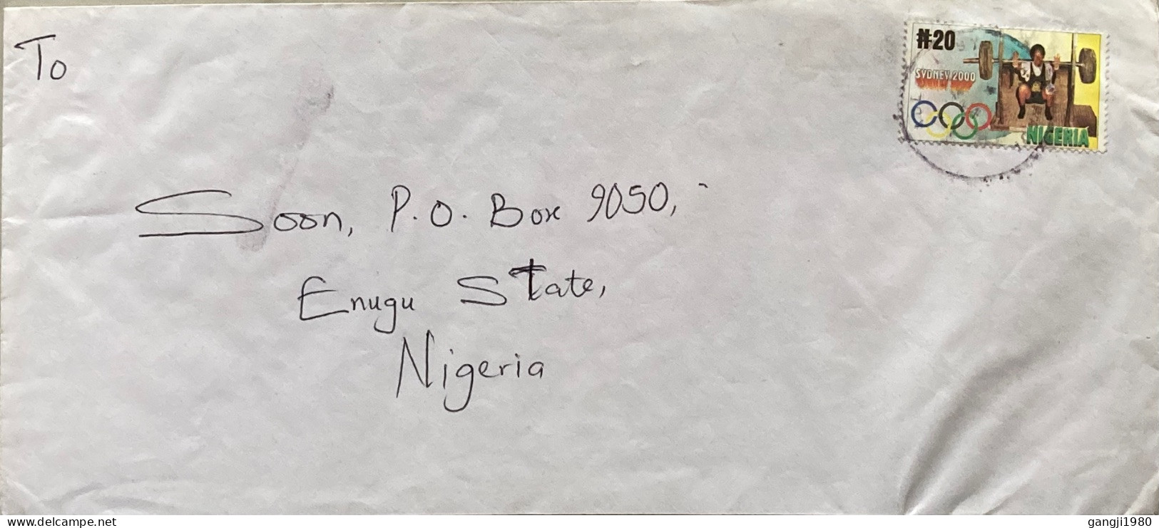 NIGERIA 2000, COVER USED, SYDNEY OLYMPIC 2000, WEIGHT LIFTER STAMP. - Nigeria (1961-...)