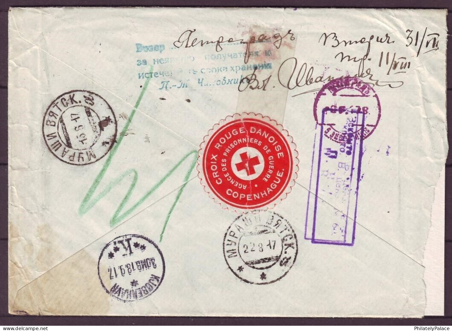 DENMARK 1917 RED CROSS RETURN Reg Censor Cover,Health, Copenhagen-Russia-Copenhagen(**) RARE - Brieven En Documenten