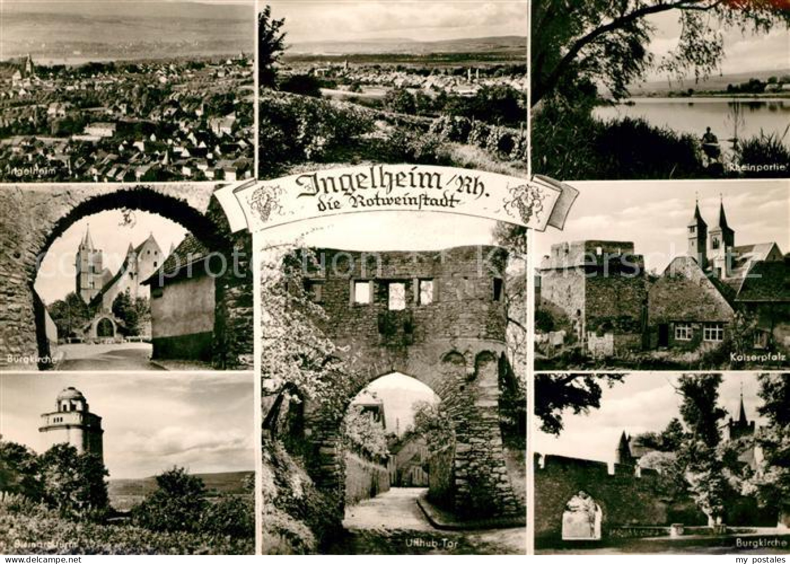 73142103 Ingelheim Rhein Fliegeraufnahme Landschaftspanorama Kirche Burgruine Ka - Ingelheim