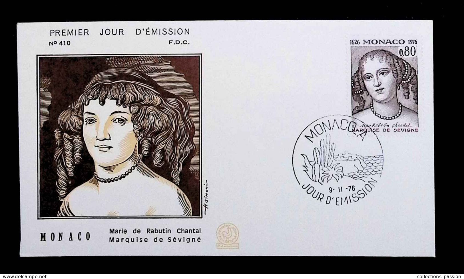 CL, FDC, 1 Er Jour, Monaco. A, 9-11-76, Marie De Rabutin Chantal, Marquise De Sévigné, N° 410 - FDC