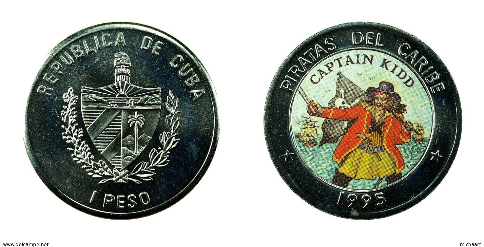 Cuba Coin 1 Peso 1995 Pirates Of The Caribbean Captain Kidd 02764 - Cuba