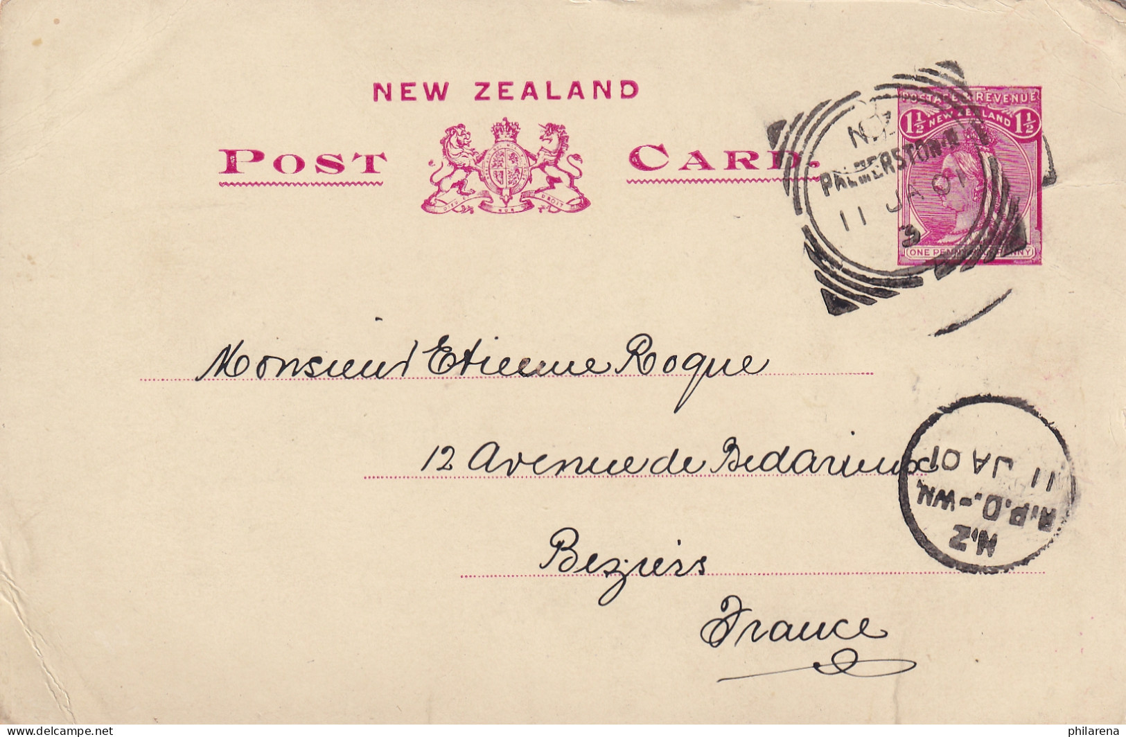 Post Card Palmerston 1901 To France, Beziers, Geysiv - Autres & Non Classés