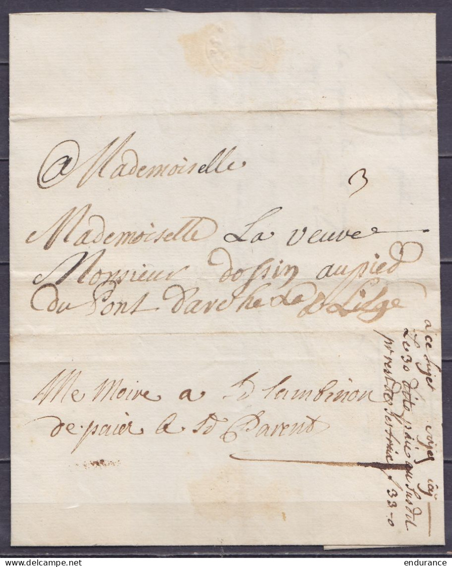 L. Datée 16 Novembre 1744 De ROCHEFORT Pour LIEGE - Port "3" - 1714-1794 (Paesi Bassi Austriaci)