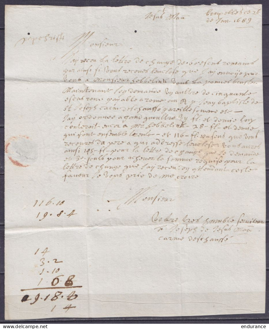 L. Datée 26 Janvier 1689 De BRUXELLES Pour LILLE - Port "3" - 1621-1713 (Spanische Niederlande)