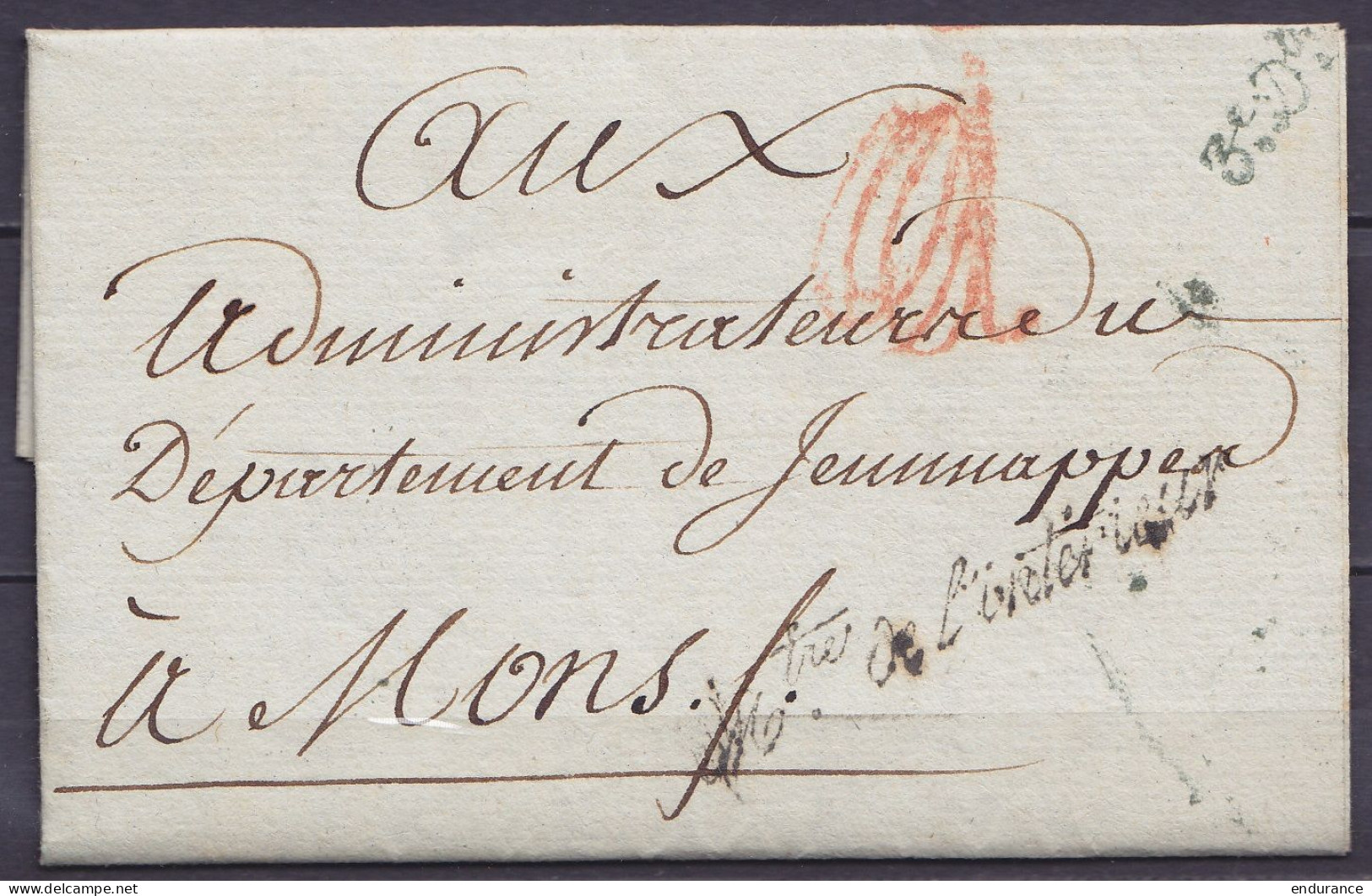 L. " Ponts & Chaussées" Datée 28 Messidor An 6 (1797) De PARIS Pour  MONS - Griffes "Mtre De L'intérieur" & "3e.Div." - 1794-1814 (Période Française)
