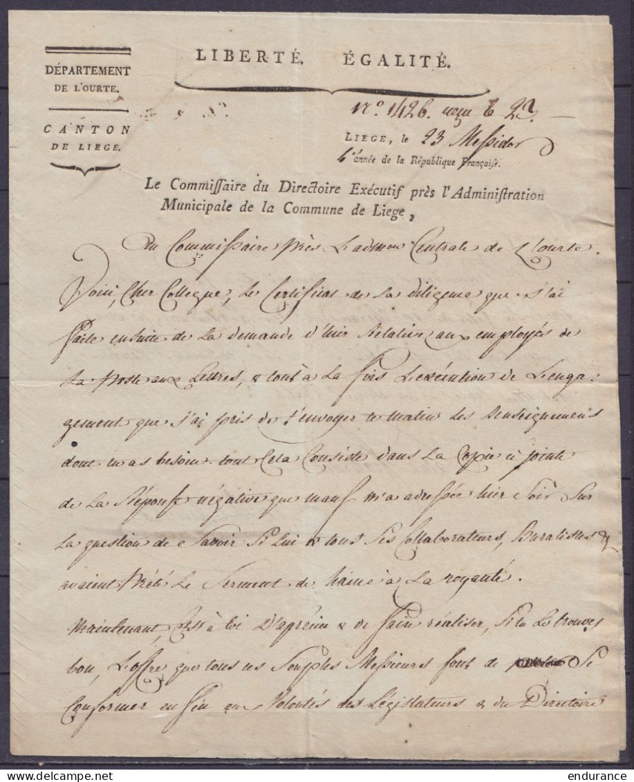 L. Datée 23 Messidor An 4 De Liège - Concerne Serment à Prêter Par Les Employés De La Poste Aux Lettres - 1794-1814 (French Period)