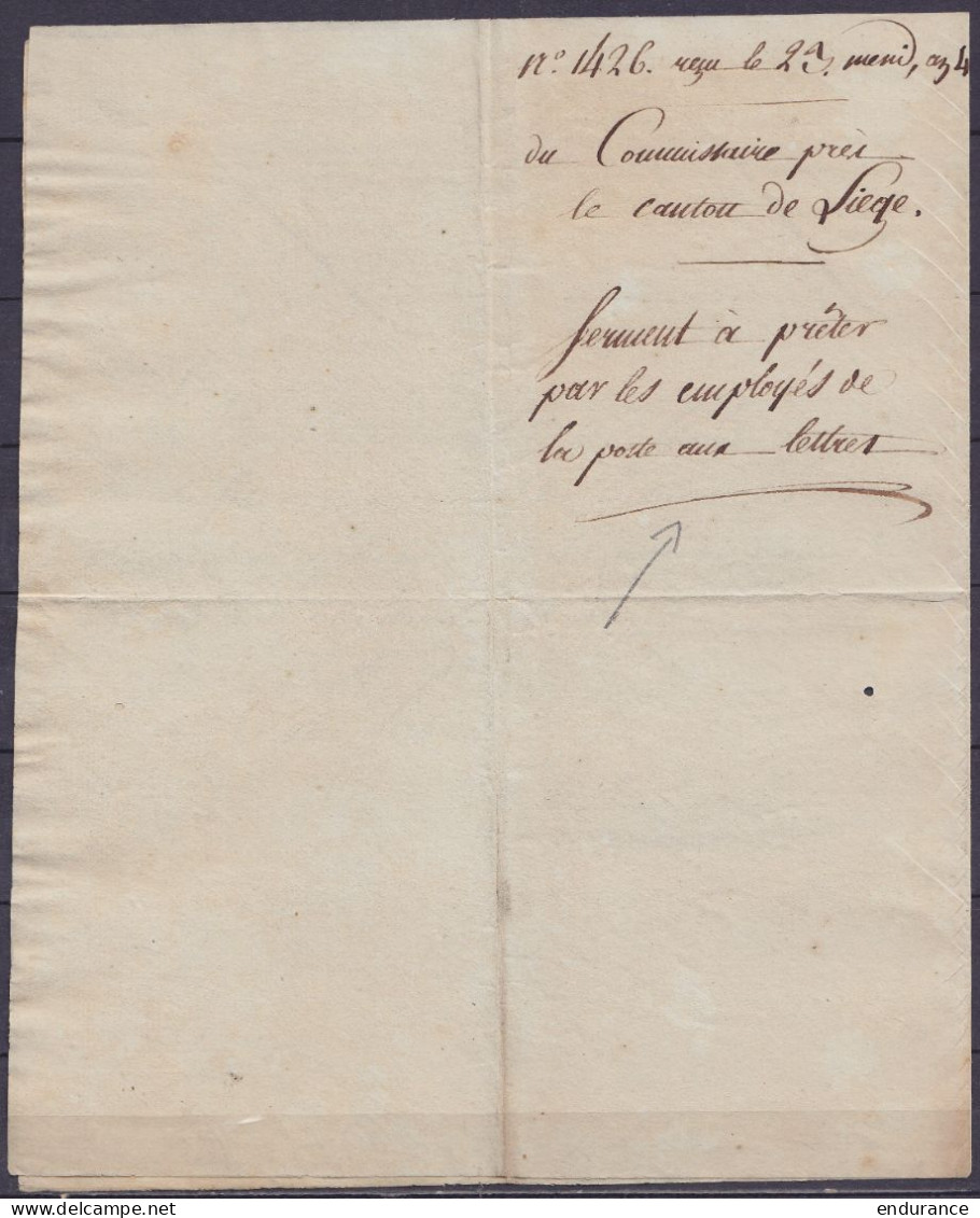 L. Datée 23 Messidor An 4 De Liège - Concerne Serment à Prêter Par Les Employés De La Poste Aux Lettres - 1794-1814 (Période Française)