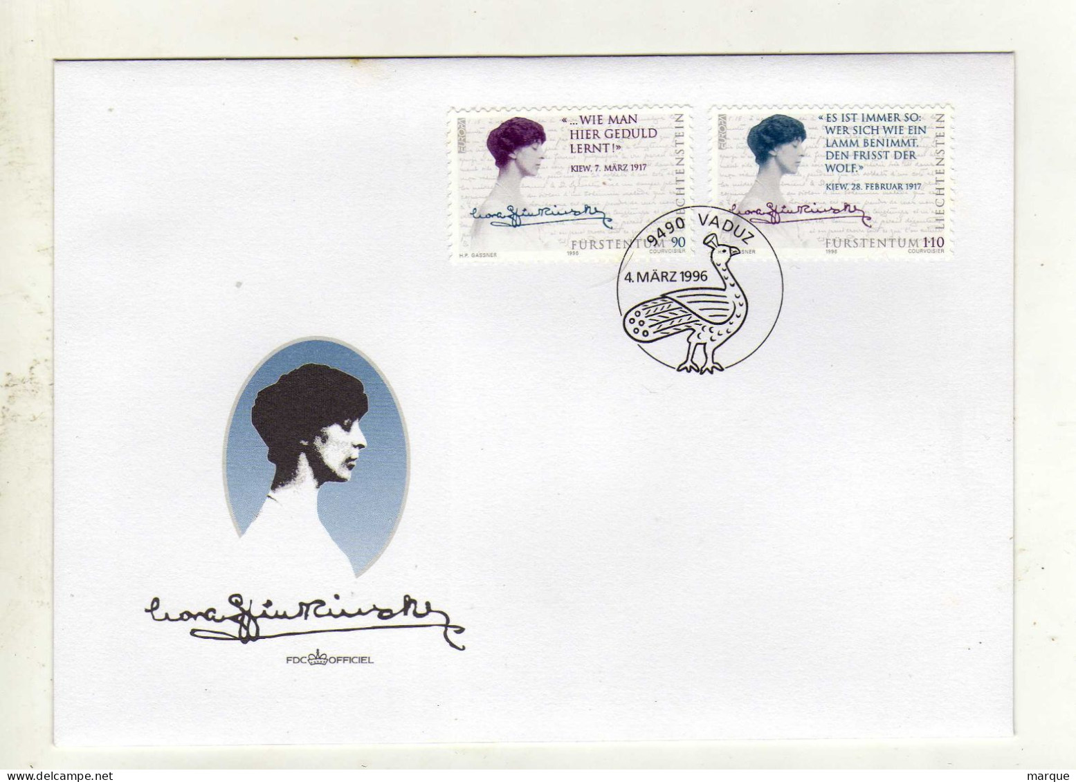 Enveloppe 1er Jour LIECHTENSTEIN Oblitération VADUZ 04/03/1996 - FDC