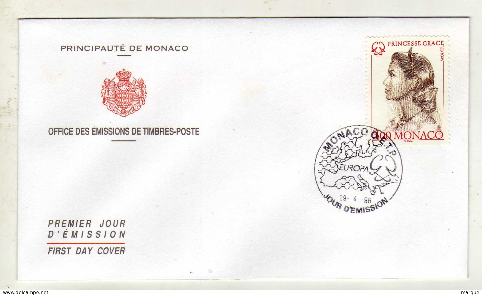 Enveloppe 1er Jour PRINCIPAUTE DE MONACO Oblitération 29/04/1996 - FDC