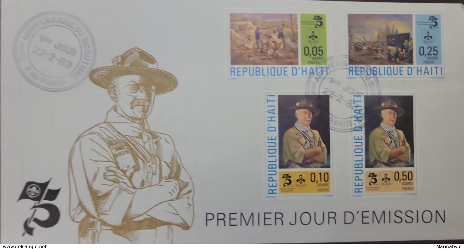 P) 1983 HAITI, 75TH ANNIVERSARY BOY SCOUT MOVEMENT, LORD ROBERT BADEN, COMPLETE EMSION, FDC XF - Haïti