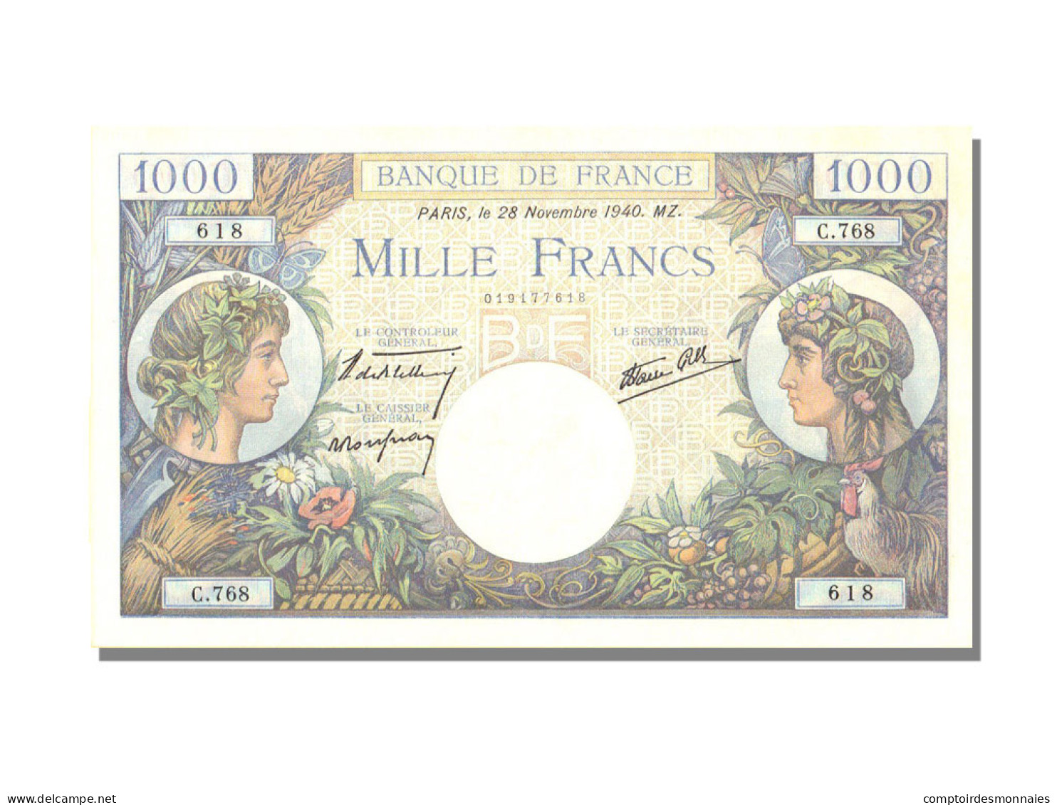 Billet, France, 1000 Francs, 1 000 F 1940-1944 ''Commerce Et Industrie'', 1940 - 1 000 F 1940-1944 ''Commerce Et Industrie''