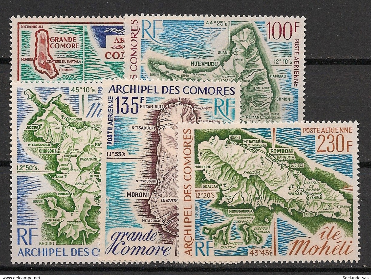COMORES - 1971-75 - Poste Aérienne PA N°YT. 36 - 49 - 53 - 61 - 67 - Cartes / Maps - Neuf Luxe ** / MNH / Postfrisch - Airmail