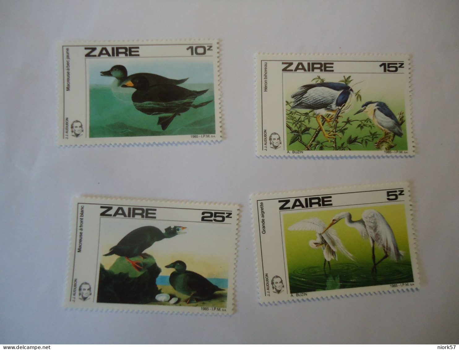 ZAIRE  MNH   SET 5 STAMPS BIRDS BIRS 1985 AUDUBON - Koeien