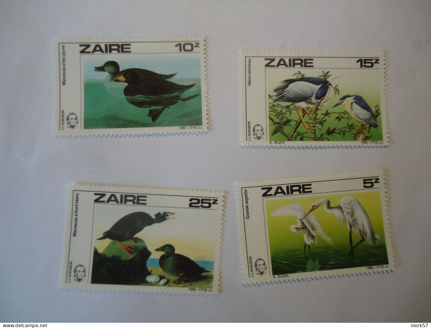 ZAIRE  MNH   SET 5 STAMPS BIRDS BIRS 1985 AUDUBON - Vaches